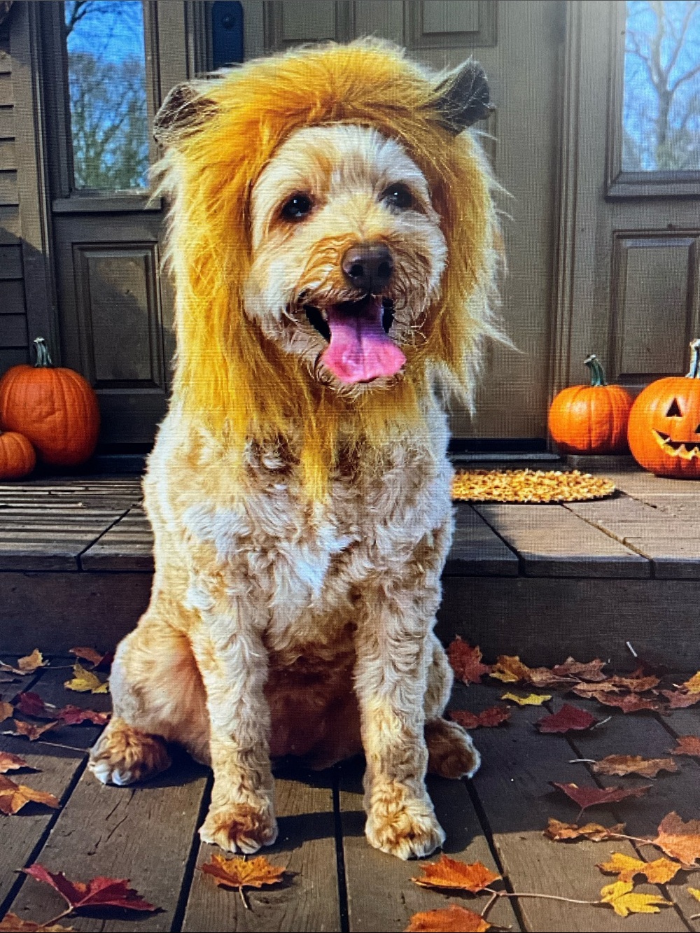 Vibrant Faux Fur Lion Mane Wig in Golden Brown for M to L Dogs